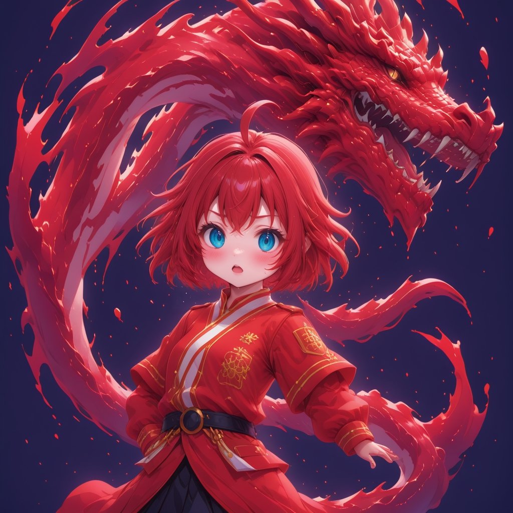 1dragon girl, wearing a red army costume with small gold detailed, watern dragon, in the night school ,,,ani_booster,,,<lora:659095807385103906:1.0>