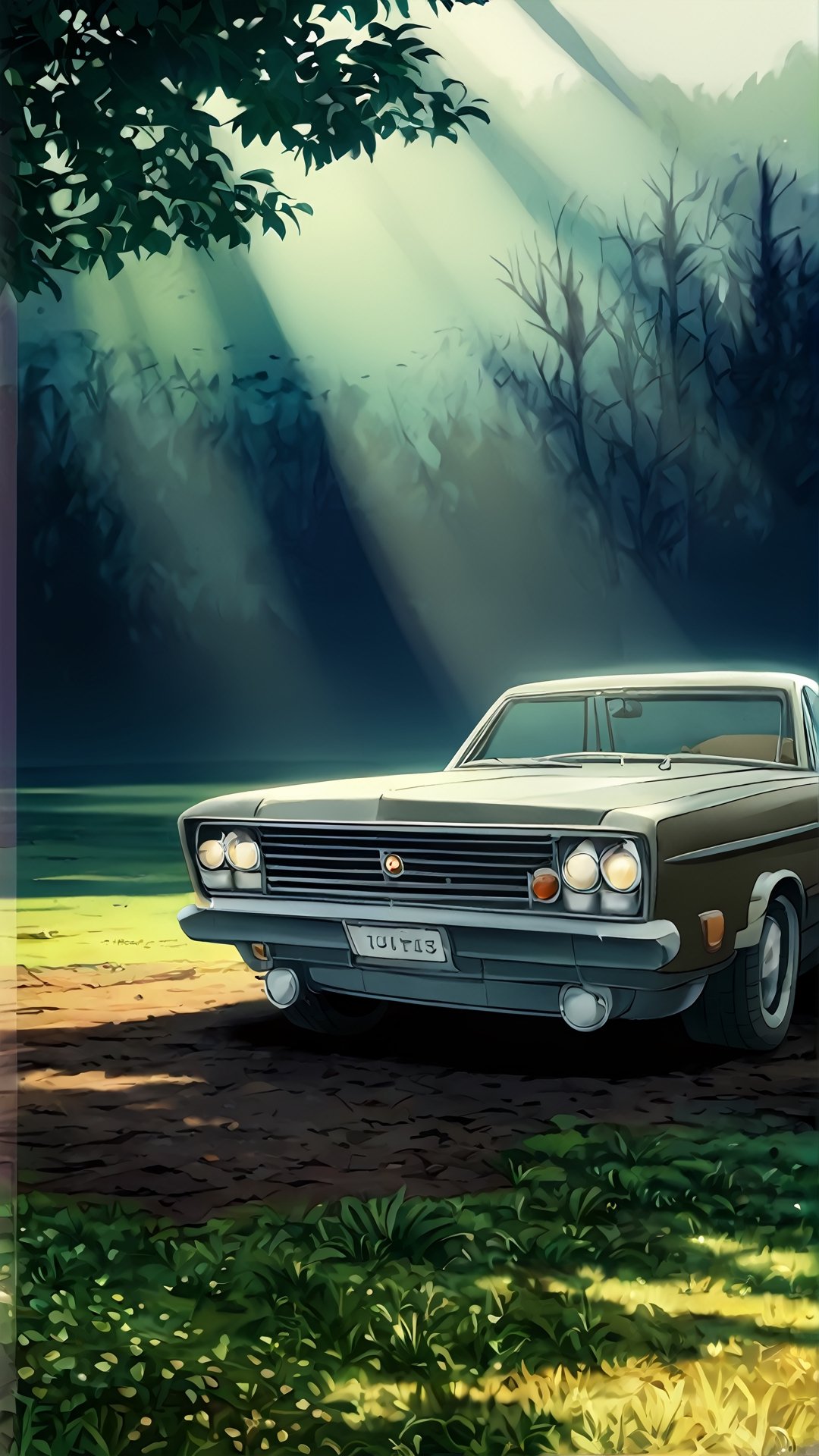 Create a captivating LOFI digital landscape illustration featuring a weathered retro car, LOFI colors, and natural landscapes seamlessly blended. Imagine a scene that evokes a sense of nostalgia, timelessness, and the beauty of nature intertwined with remnants of the past.

Start by depicting a weathered retro car with rusted patches, faded paint, and vintage charm. Place the car in a serene natural setting, such as a peaceful meadow, a tranquil lakeside, or a winding country road surrounded by trees and hills.

Integrate LOFI elements like soft gradients, subtle noise, and muted tones to give the illustration a vintage and analog feel. Use colors that evoke a sense of warmth and tranquility, enhancing the nostalgic atmosphere.

Add details like gentle sunlight filtering through leaves, dappled shadows on the ground, and subtle textures to enhance the LOFI aesthetic. Incorporate elements of nature such as wildflowers, grasses swaying in the breeze, or a distant mountain range to complete the landscape.

Let the overall composition convey a story of the passage of time, the beauty of decay, and the enduring allure of nature, inviting viewers to reflect on the connections between the past, present, and the ever-changing landscapes of life.