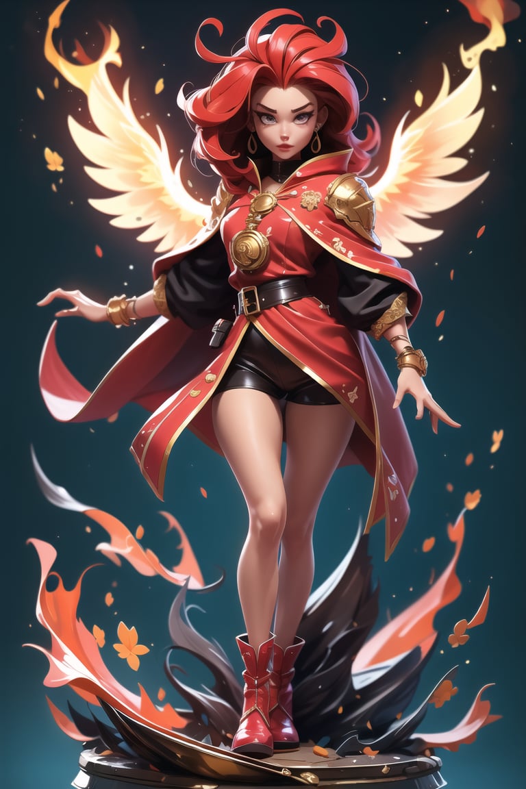 (high_res, masterpiece, ), (phoenix girl:1.5, long loose haie, fire red hair, dynamic pose, battle pose, fire mage dress), raising from ashes, spread its wings, burning body, centered, burning winds,fire particles,no_humans,3d style, dress, simple_background, 3d rendering, wizard cloak, magic circle, blue hair, wings, thighs, long legs, long hair,