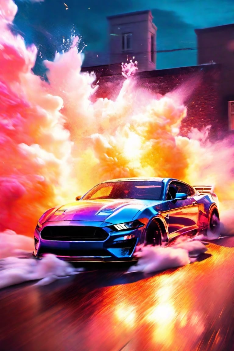 Portrait of aPorsche car ((drifting)), explosion of liquid splash colored pastels, highly detailed, fantasy background, illustration, dramatic lighting, trending on artstation, cinematic, 8k, concept art, elegant, reflections