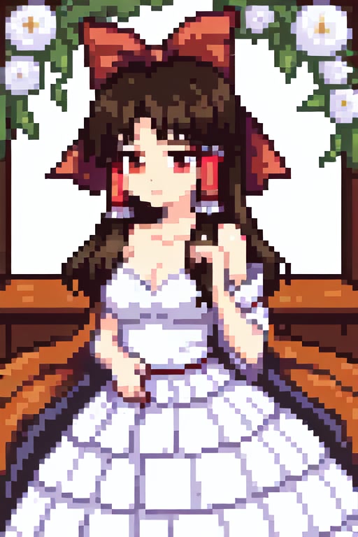 the anime girl, Touhou Reimu Hakurei, wears a white wedding dress