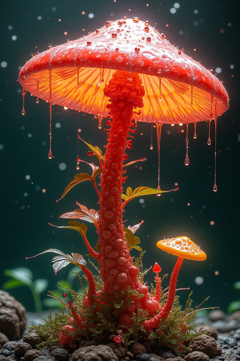 Ruby polished Large Mushroom
 crystal glass perspective splash art   Reflections, glow reflective shadow, splash art, a liquid portrait of a Malteser stunning medium {{38DD}} Anime beauty, perfect face High Gloss, Extreme high Gloss, Extreme detail and movement, charging, splash style of colourful paint, hyperdetailed intricately detailed, fantastical, intricate detail, splash screen, complementary colours, liquid, gooey, slime, splashy, fantasy, concept art, 364k resolution, masterpiece, melting, complex background, intricate detailed, bright colors, fantasy, concept art, digital art, intricate, masterpiece, expert, insanely detailed, 364k resolution glow, (cosmic entity:1.3), (alien invasion:1.2), (nebulas:1.1), (moon knight:1.2), (sunflower:1.1), (awakened:1.2), (aether-suffused:1.3), (interwoven:1.2), (quantum nano vine symbiotic exoskeletal astral mecha:1.3), (cuprite-encrusted:1.2), (gem-infused:1.2), (celestial guardian:1.3), (primal elegance:1.2), (crystalline firmament:1.1), (refined:1.2), (gem-embedded fractal arabesques:1.3), (throbbing, verdant filaments:1.3), (cuprite-imbued exoskeletal framework:1.2), (iridescent aura:1.2), (emerald and scarlet hues:1.1), (crystalline tendrils:1.3), (optics shimmering:1.2), (ancient wisdom:1.2), (unyielding, protective resolve:1.1), (ethereal, botanical essence:1.1), (cosmic tapestry:1.3), (singular entity:1.2), (life essence:1.1), (technology:1.2), (ethereal:1.1), (radiant core:1.2), (cosmic energy:1.3), (glowing eyes:1.2), (crystalline veins:1.1), (ancient wisdom:1.1), (boundaries of reality:1.3), (amalgam of organic:1.2), (nanotech exoskeleton:1.2), (enigmatic, radiant core:1.3), (pulsating with cosmic energy:1.1), (poised to redefine:1.2), (nature of existence:1.1)