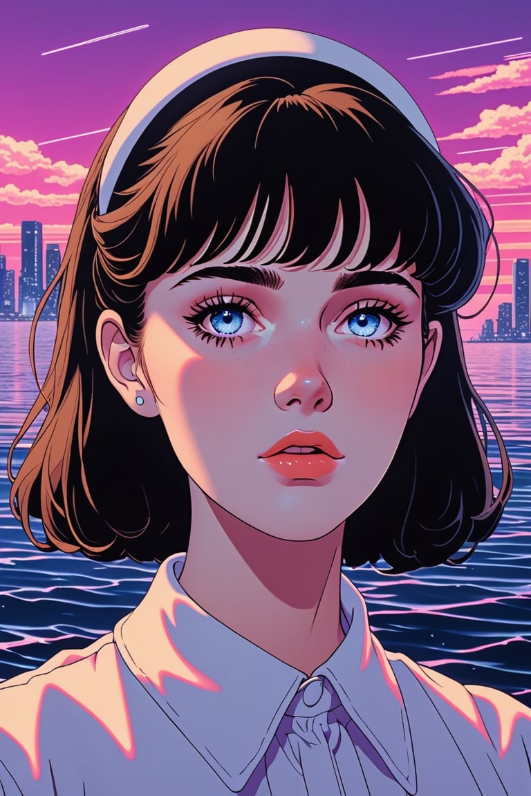 LoFi aesthetics, Editorial portrait of [ WOMAN ], 
vaporwave, anime style, 8k, high definition