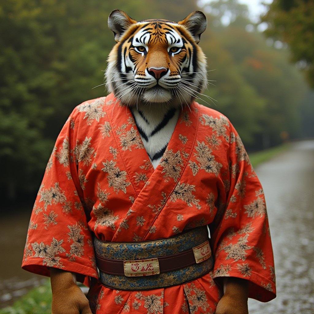 a tiger, wearing a kimono, oldCoolNiko