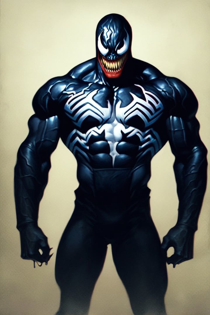 score_9,score_8_up,score_7_up, oil painting, solo, 1man, venom_(marvel), marvel, newhorrorfantasy_style, rating_safe,  oil on canvas