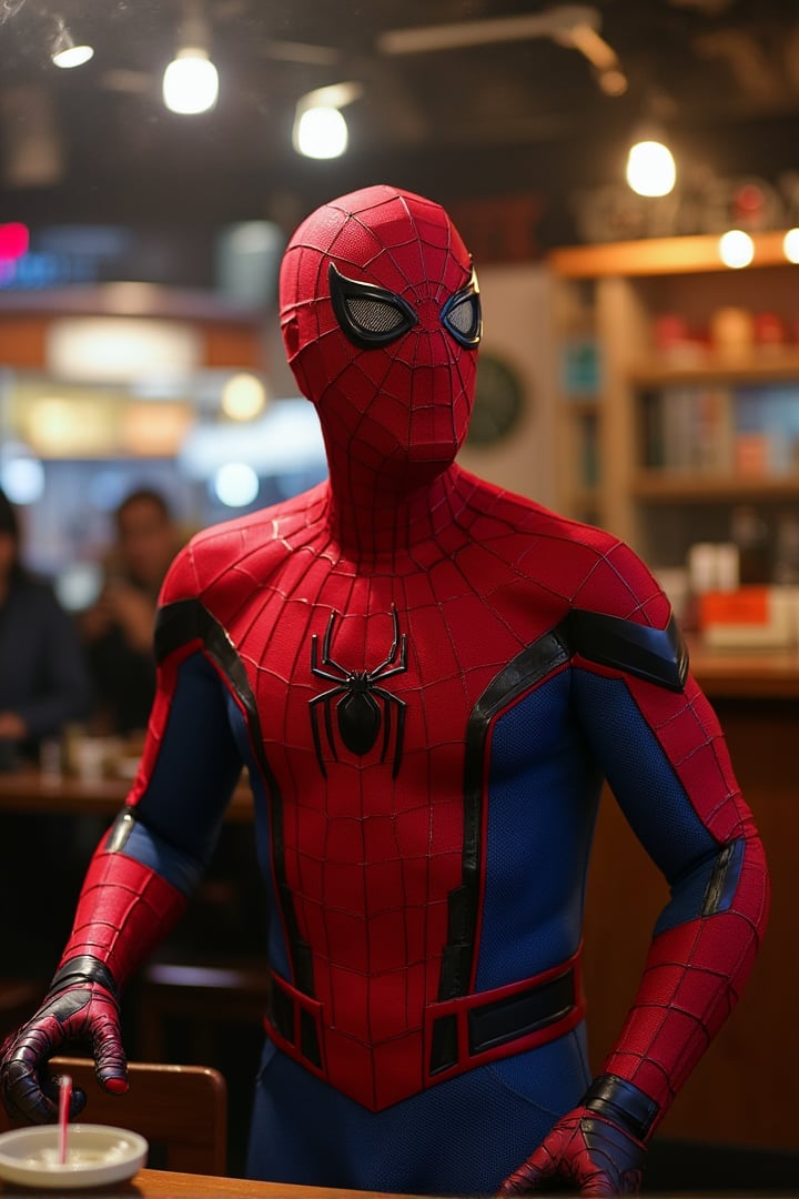 spider-man in a starbucks, oldCoolNiko