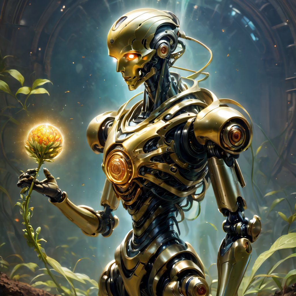 An android holding the last seed of life