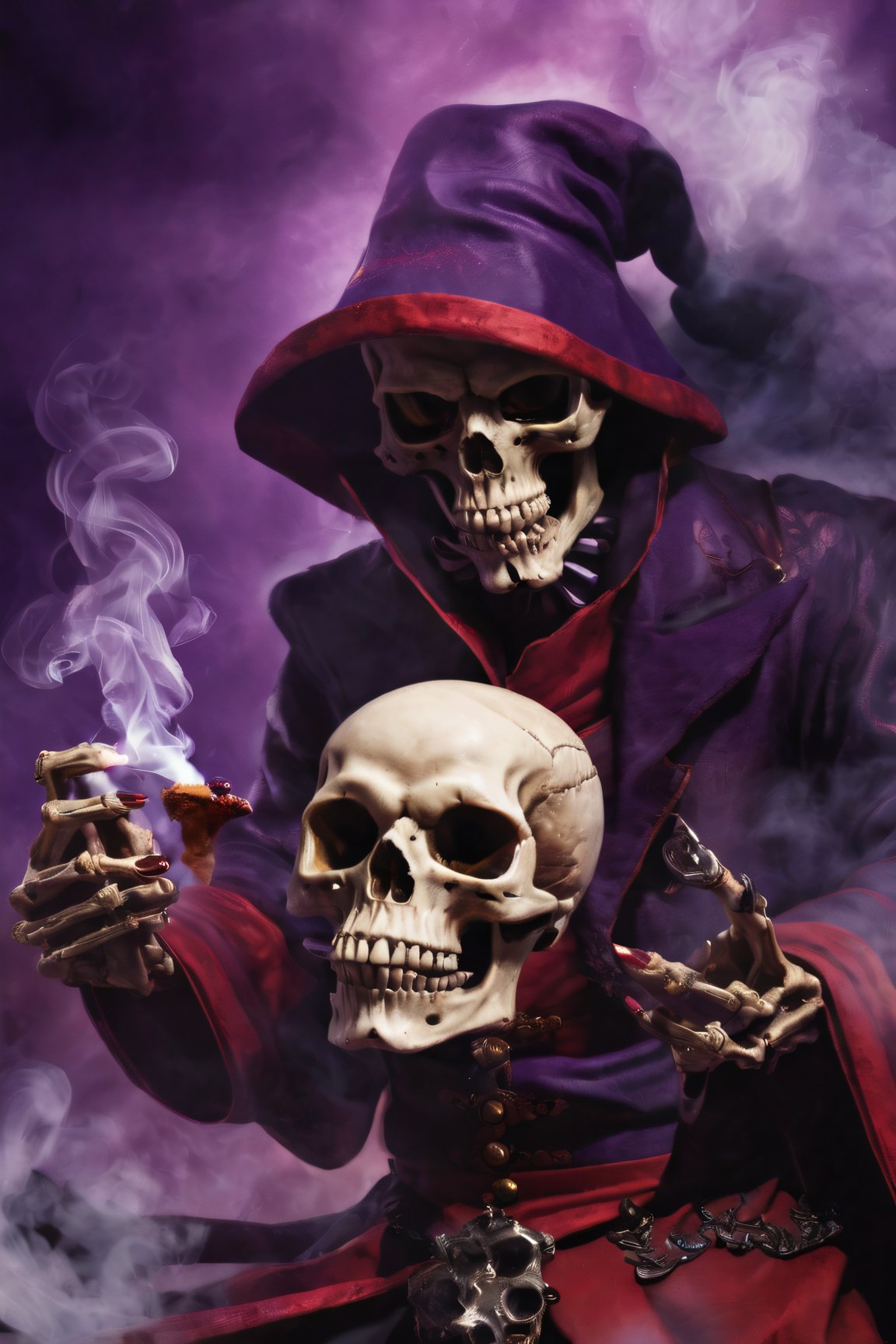 Evil skull headed dogs, smokes, dark violet theme, helping hands on bottom, red blury effect
