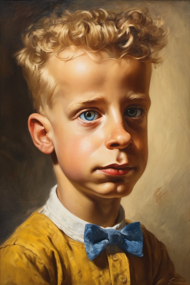 portrait of Bart Simpson, 20 century, old master oil painting, perfect composition, filigree, sharp colors, hyperrealism, detail, dynamic light, cinematic light, unfocused background, daniel Ridgeway knight, Konstantin Razumov, Jean Baptiste Monge