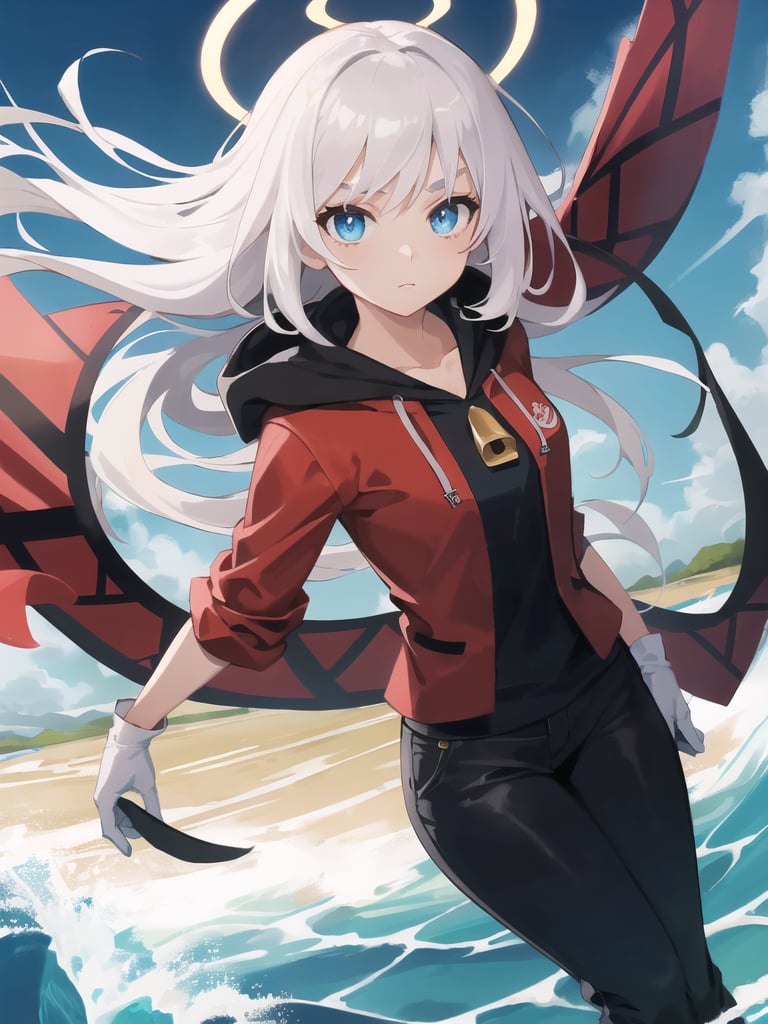 chinese dragon, a beautiful detailed girl in Washitsu, high school DxD, delicate glow, looking_at_viewer, zoom in on eyes, walking motion, shiny_skin, muscular, mature, long hair, bob cut, hair pulled back, hair intakes, white hair, gradient hair, long hair flowing with the wind, Delicate facerain, nervous, thick_eyebrows, beautiful eyes, armsbehind back, normal hands, flat chestbest quality, red jewelry, beautiful hair decoration, sunglasses, grand feathers, white_gloves, floating object, closed firebrick robe, black_shirt, black_pants, socks, dissolving dress, hood_down, bare_legs, cow_print, blue Clothes, gold halo around girl, randomly distributed clouds, wave, manga cover, very precise detailed, extremely CG, lowres, (masuter piece:1.3), (absurderes:1.3), (best_quality:1.3), shiny_skin, acrobatic pose, POV anime style, Stylish Pose, motion line, ukiyo-e, minimalism, Dutch Angle, Motion Blur, anatomically correct