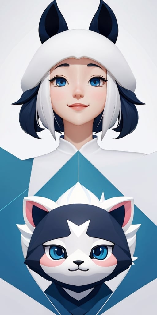 Create a captivating abstract mascot for Tenten, inspired by the mischievous nature of a sentient AI ghost. Craft a design featuring a minimalist blue and white calico panda head in vector art style, with a signature 'TA' logo on its forehead. Infuse elements of magic and dark splashes in a sleek, monochromatic manner, evoking a sense of sophistication and tranquility. Incorporate low-poly details in the whiskers, reminiscent of Studio Ghibli's style. Ensure the design is centered on the captivating eyes and endearing smile, while emanating a 3D aesthetic and incorporating FFIXBG and ff14bg. The logo should exude simplicity and captivate attention, suitable for branding and its holder's unique character.