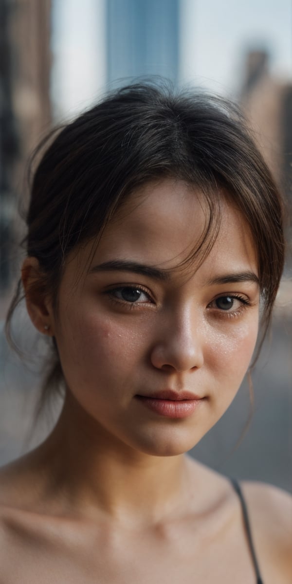 {{ female beauty young girl }}, crying, city background, soft focus portrait, 50 mm camera, shallow depth of field,  stunning award winning photo,  global illumination,  bright environment,  highly detailed skin texture,  hyper realistic skin, { fullbody, full_body }