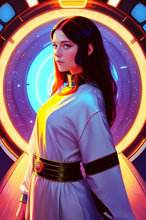 style of Victor Nizovtsev,  wo_marywinstead01,  long vintage hair,  loose outfit,  portrait,  spaceship deck,  centered,  in frame,  concept art,  digital illustration,  matte,  sharp focus,  smooth,  intrincate