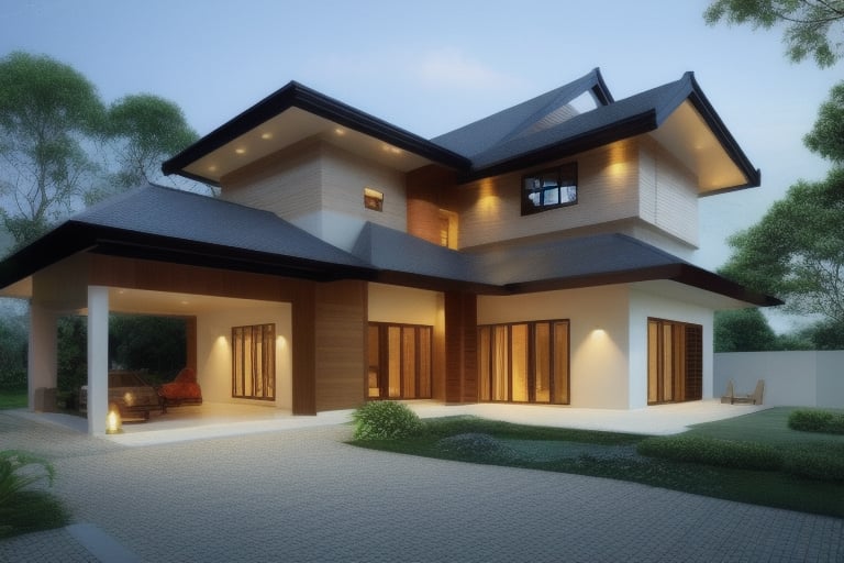 golden ratio
natural 
double storey house
single slope roof
thai lanna contemporary wood house
