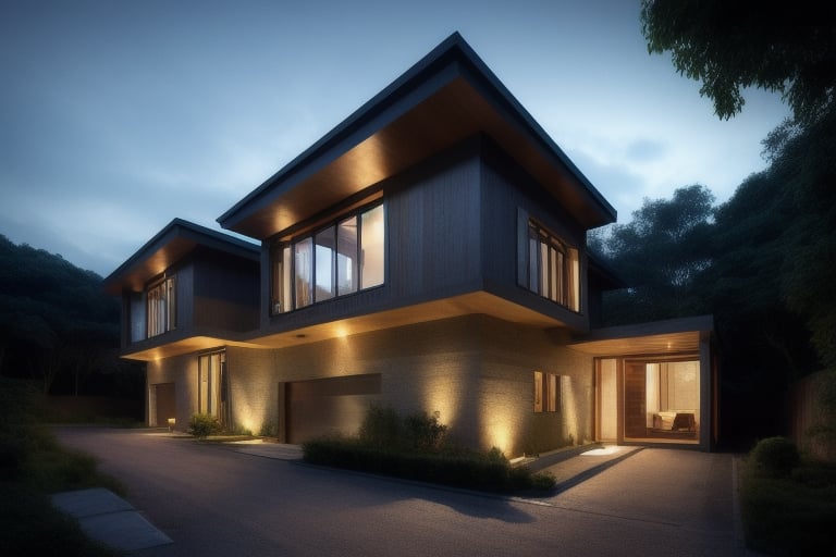 golden ratio
natural 
double storey house
single slope roof
thai lanna contemporary wood house
old landrover in driveway
