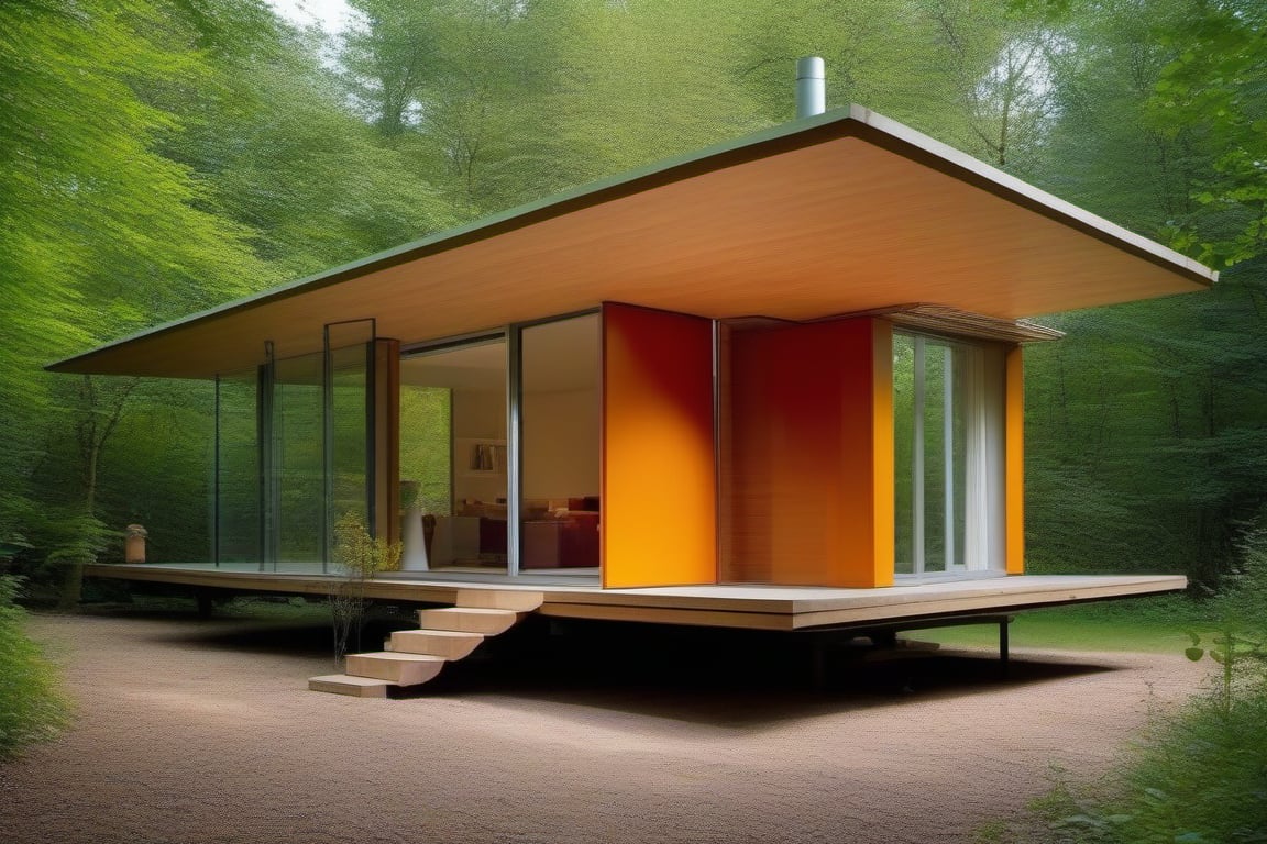 small house approximately 3,8 meters wide by 8m long, using harmonic geometry of fibonacci proportions and all functional structural elements visible, in the quantum field, styled by renzo piano and richard rodgers, masterpiece, best quality, ultra realistic, 32k, RAW photo, high detailed ,photo r3al