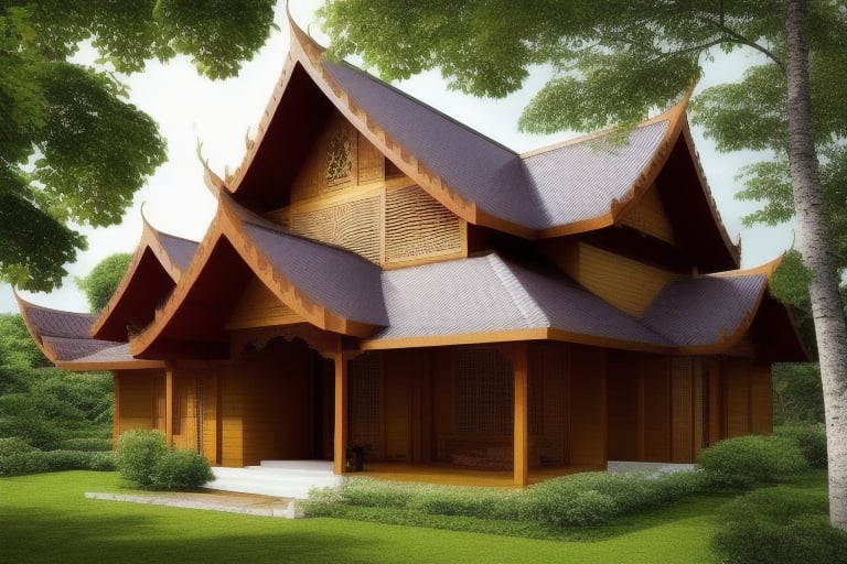 sacred geometry
golden ratio
natural 
two story house
single slope roof
thai lanna traditional country wood house
