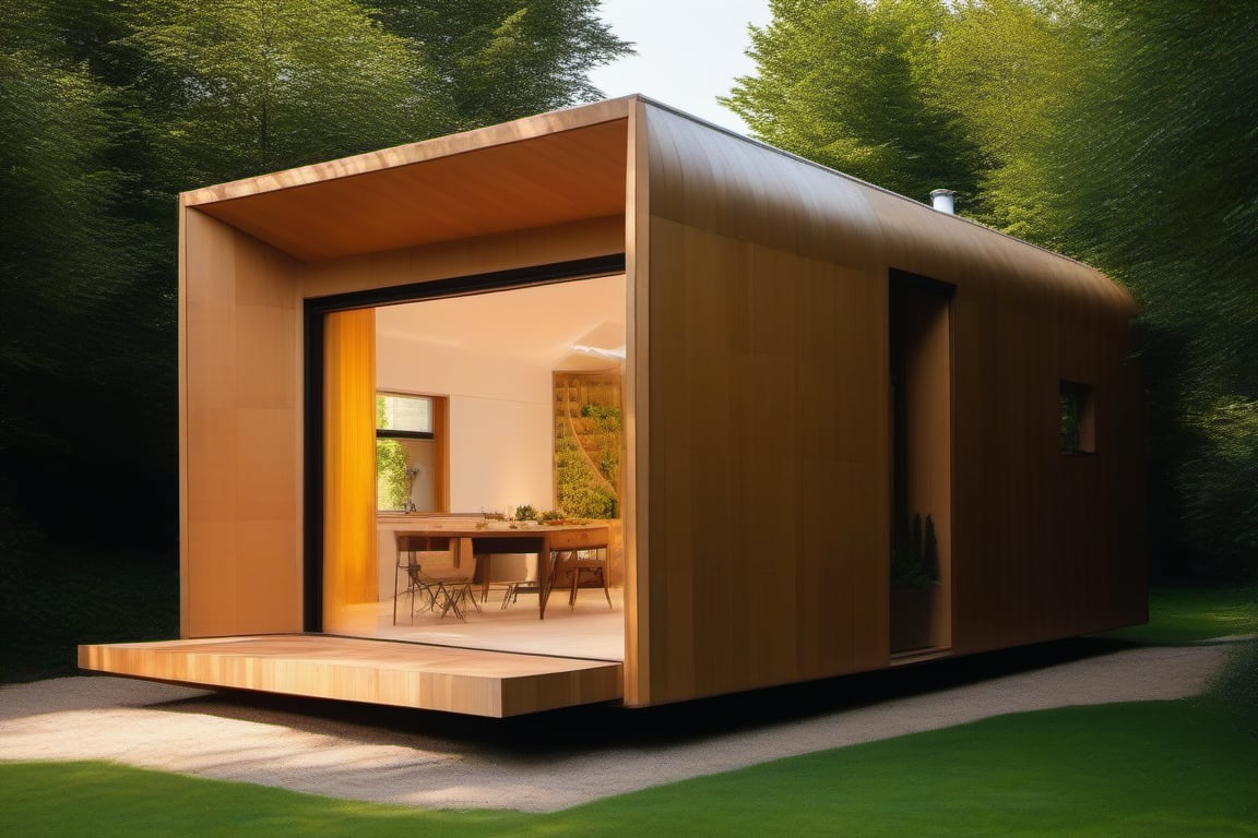 small house 3,8 meters wide by 8m long, built using harmonic geometry of fibonacci proportions and all functional services elements visible, in the quantum field, styled by renzo piano and richard rodgers, masterpiece, best quality, ultra realistic, 32k, RAW photo, high detailed ,photo r3al