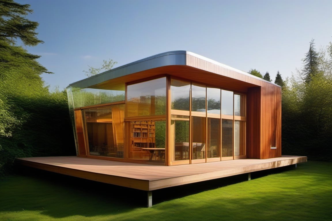 small house approximately 3,8 meters wide by 8m long, using harmonic geometry of fibonacci proportions and all functional structural elements visible, in the quantum field, styled by renzo piano and richard rodgers, masterpiece, best quality, ultra realistic, 32k, RAW photo, high detailed ,photo r3al