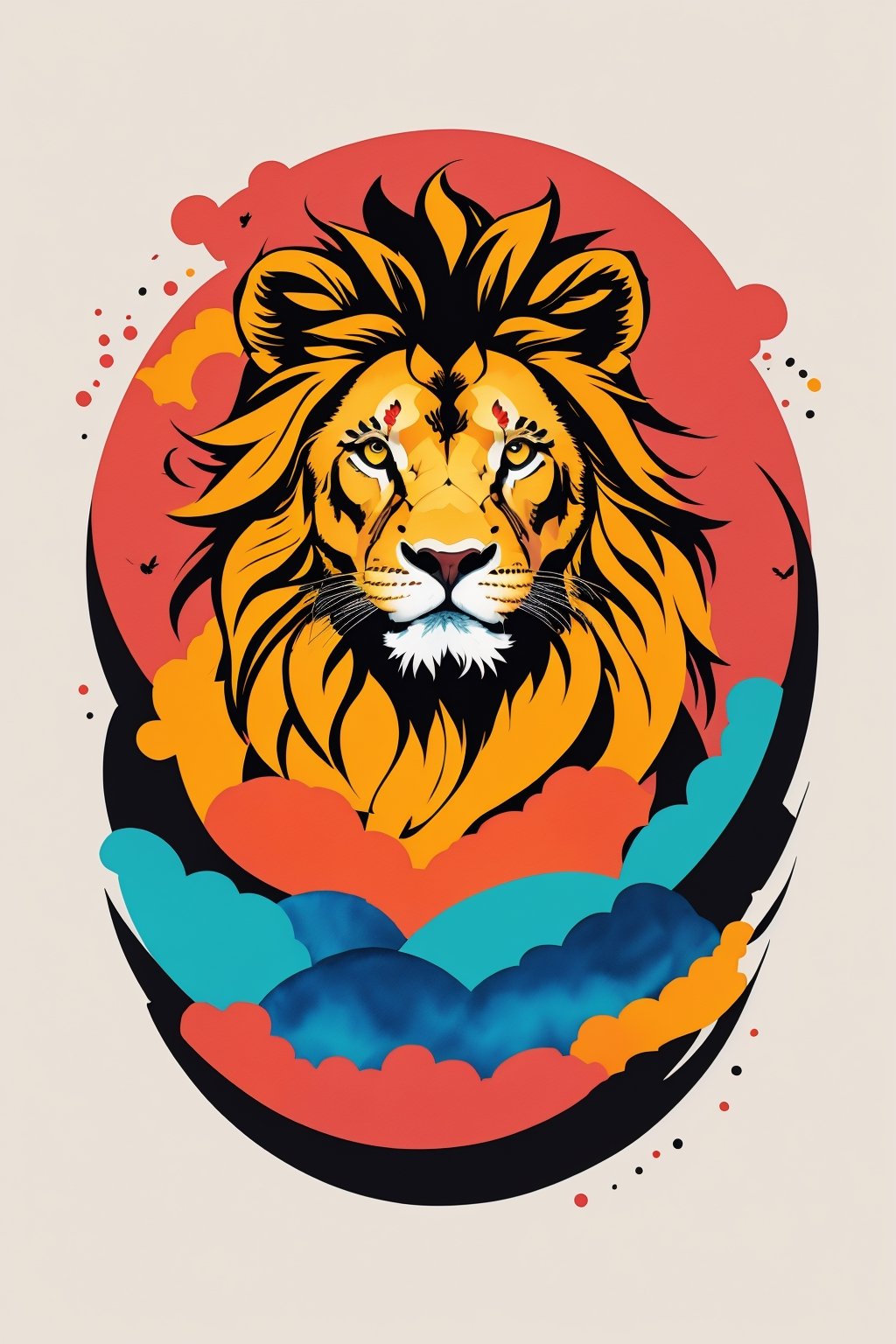 a silhouette design  of a lion, sunset design, t- shirt art, 3D vector art, cute and quirky, bright bold colorful.,  black background, watercolor effect, , digital painting, low-poly, soft lighting, bird's-eye view, isometric style, retro aesthetic, focused on the character, 4K resolution, photorealistic rendering, using Cinema 4D,front side