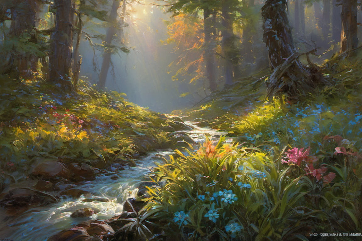 ((cinematic light)), hyper detail, dramatic light, intricate details,  valley of life and beauty, vibrant plant life, multicolored, (extremely colorful:1.3), (psychedelic:1.2), (realistic), (Bioluminescence:1.3), highly detailed, hyper realistic, by Daniel Gerhartz, perfect artwork, masterpiece, best quality, highres, layered lighting,Detailedface, Detailedeyes, Scenes of chaos,greg rutkowski