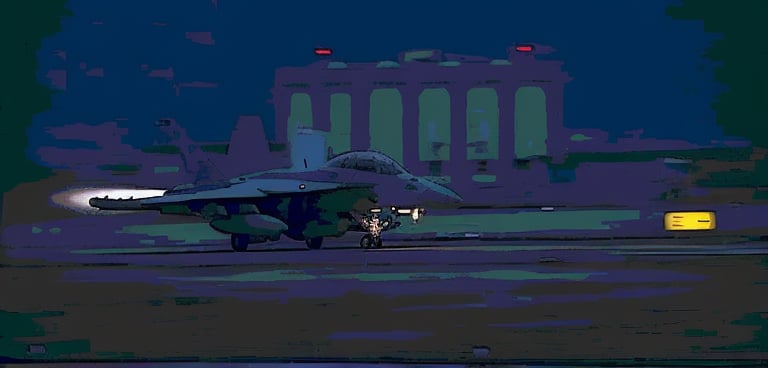 Masterpiece, high definition animation, ultra high definition rendering, F18 fighter jet taking off from the runway at night