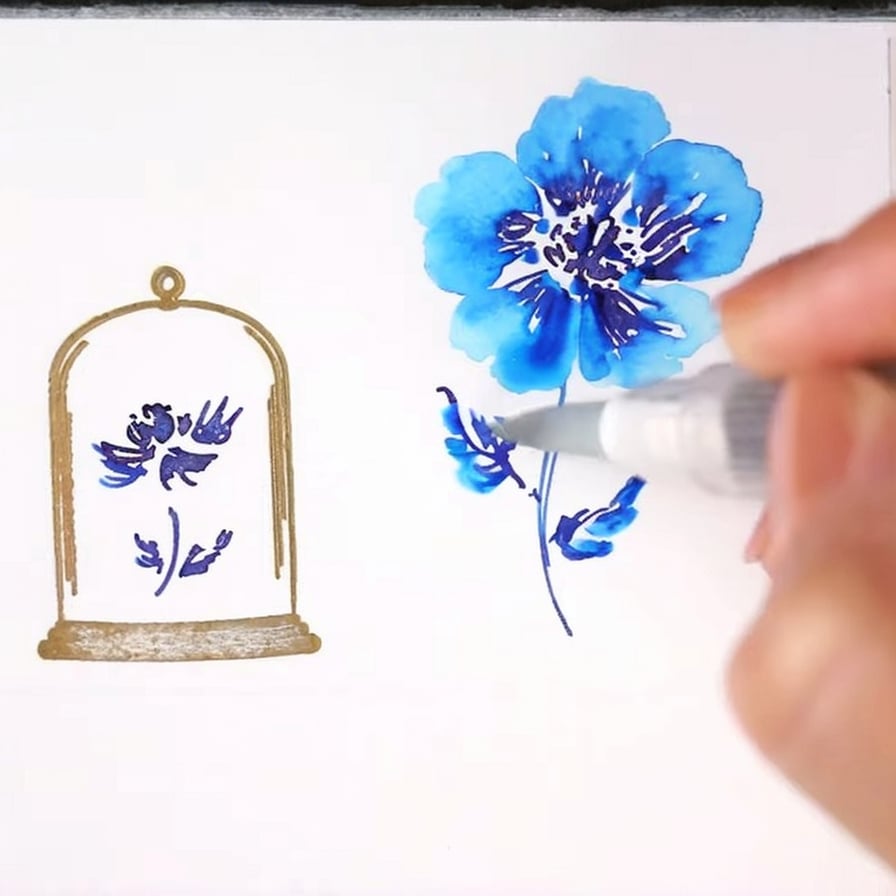 Masterpiece, high-definition animation, ultra-high-definition rendering, brush-drawn blue flowers