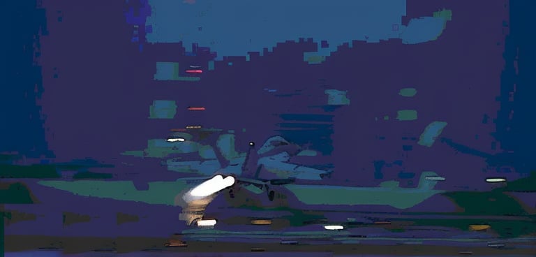 Masterpiece, high definition animation, ultra high definition rendering, F18 fighter jet taking off from the runway at night