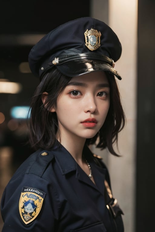 Realistic, 1women (masterpiece 1.2), (ultra Max high quality 1.2), (high_resolution 4k), (high detailed face), police woman, full body