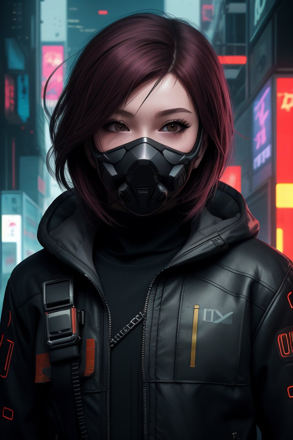 cyberpunk ninja in futuristic setting, robotic face mask