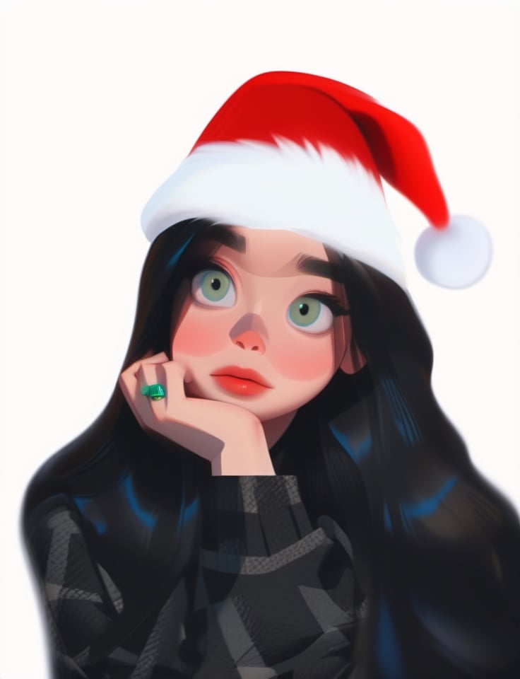 Flat vector art,samdoesart,Vector illustration,SAM YANG, Billie Eilish christmas,Illustration, big eyes, Disney style, big eyes, cartoon style, marker colors, bright colors, Rizdraws,Flat vector art,samdoesart