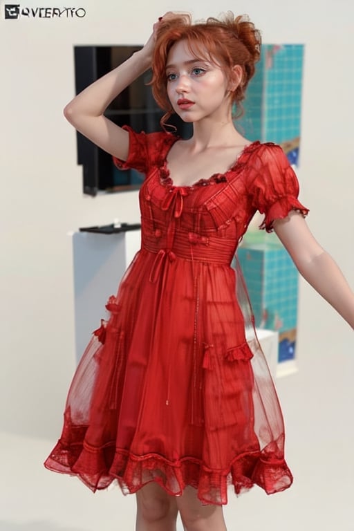 Mujer pelirroja con vestido rojo,3D MODEL,red dress,2.5~3D,(MakeMeUp)