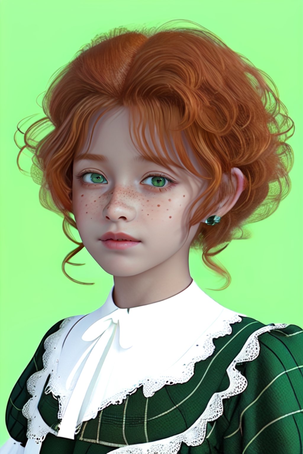 ginger green eyes freckled 12 yo girl curly hair 1908 fashion