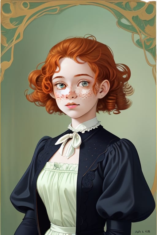 freckled ginger 12 yo girl curly hair 1908 fashion