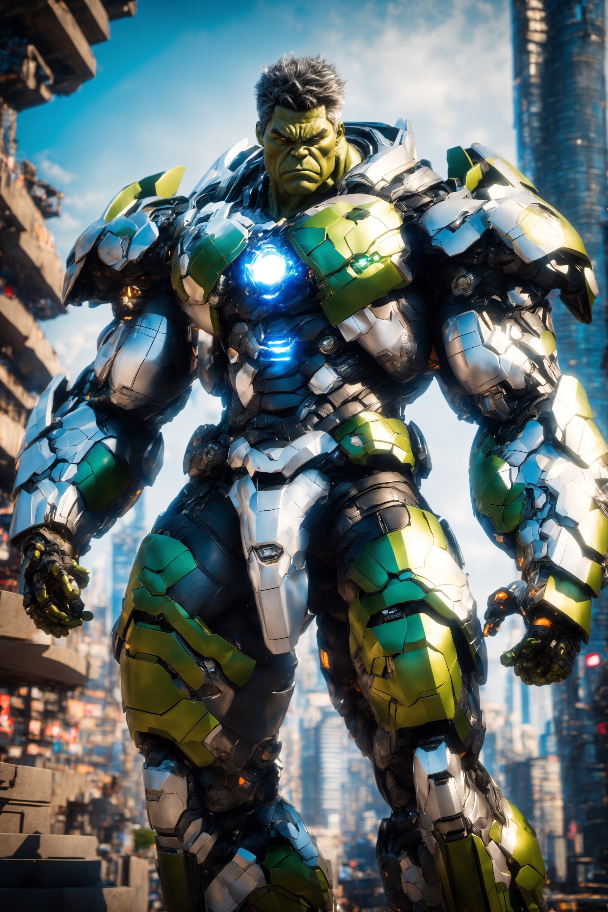 surreal photo of a hulk, blue eyes, white hair, huge breasts, centered, symmetrical, exo-suit, shiny armor, intricate detailed, realistic, full body shot, fujifilm, 8k, HDR, cyborg style best ninja final fansty, 64k sexy body movie, , green eye , perfecteyes, , ike, bookerBS_soul3142 big boob cute face, asian pretty,mecha , background war,mecha