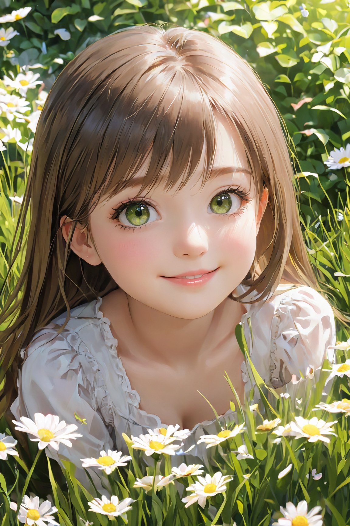 (best quality, 4k, 8k, highres, masterpiece:1.2), ultra-detailed, (realistic, photorealistic, photo-realistic:1.37), beautiful detailed eyes, beautiful detailed lips, extremely detailed eyes and face, longeyelashes, little girl, cute girl, cute smile, outdoor, illustration, pastel colors, soft lighting, happy expression, green garden, flowers, grass, sunshine,ANIME