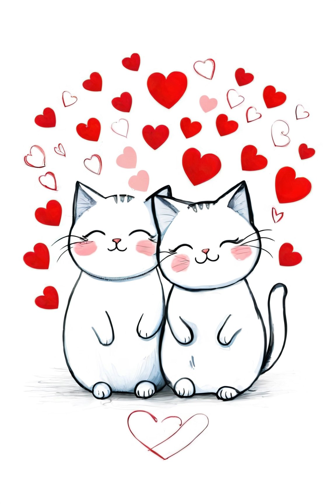 AiArtV,Valentines Day, smile,simple background,white background,closed eyes,heart,no humans,:3,^_^,animal,cat