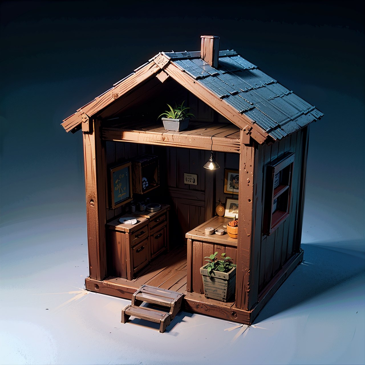 best quality,(masterpiece:1.1),small house ,isometric view,high resolution,detailed details,simple background,