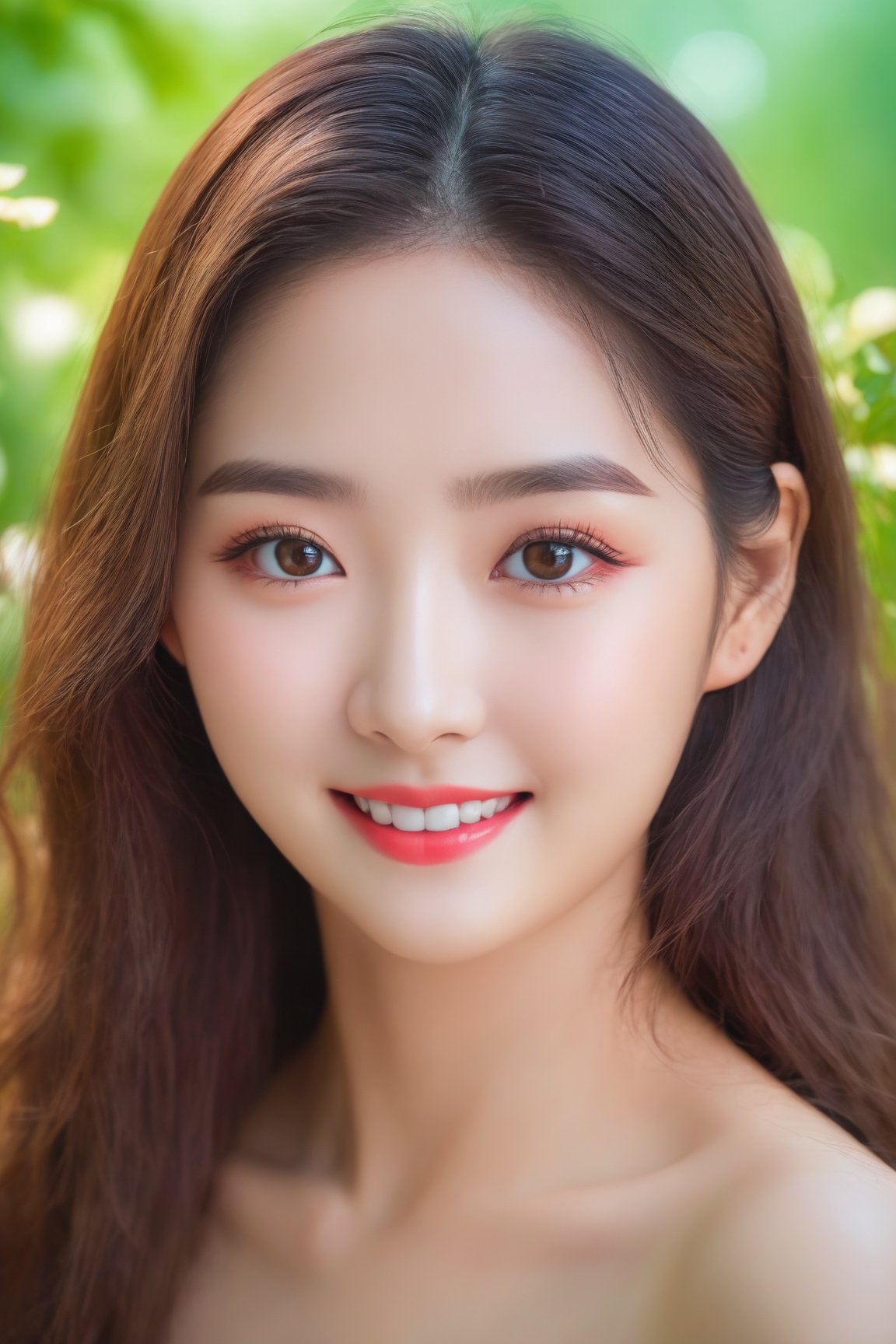 (best quality, masterpieces:1.2, ultra high resolution, 8k, realistic:1.4), 1girl, korean, cute smile, off-the-shoulders, cinematic lighting, beautiful detailed eyes, beautiful detailed lips, longeyelashes, soft skin, flowing hair, colorful garden backdrop, vibrant colors, sunshine ambiance