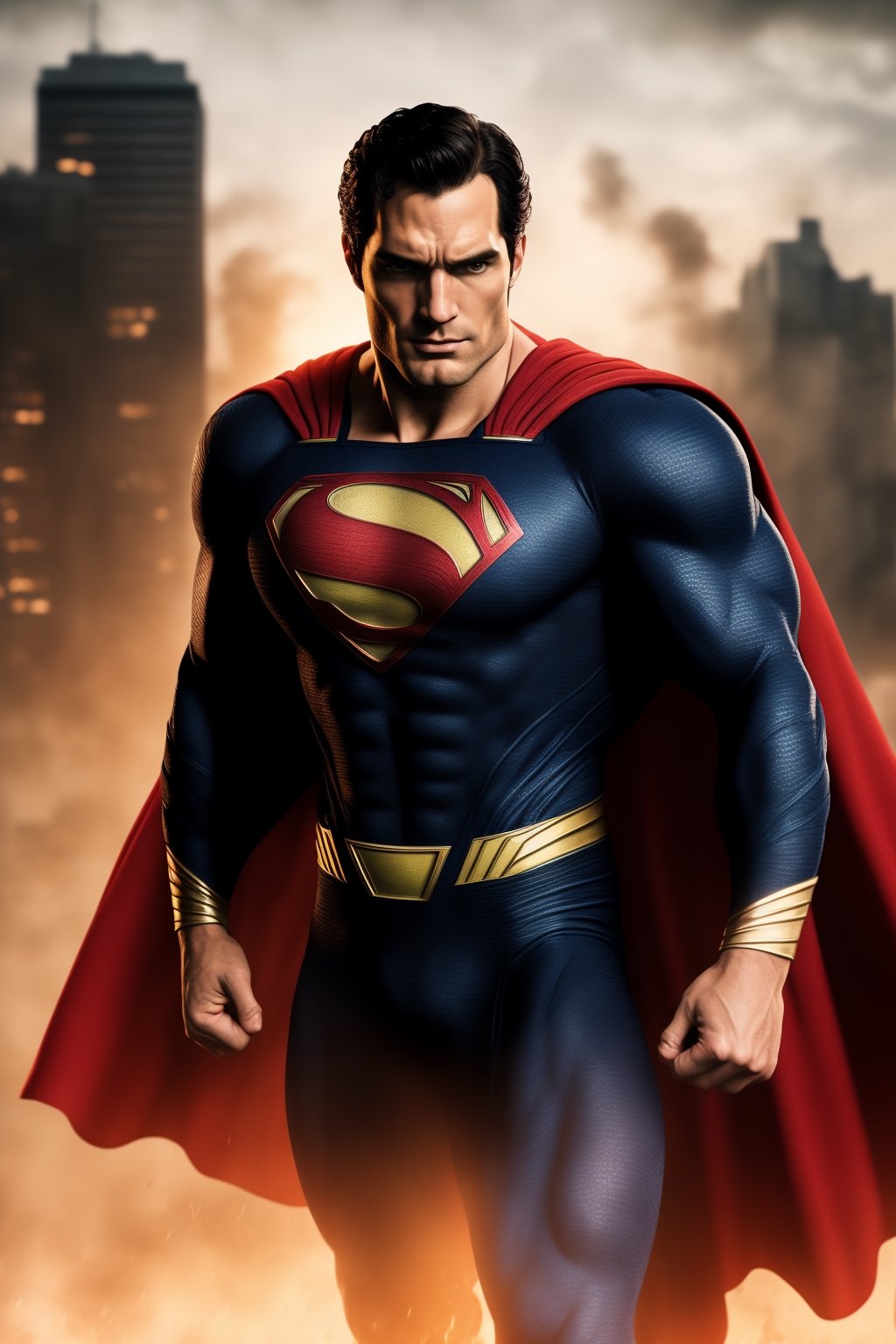 (best quality,8K,highres,masterpiece), ultra-detailed, (photo-realistic, lifelike) portrait capturing Superman in all his heroic glory. His strong muscles are prominently showcased in his iconic red and blue costume. With a confident expression and intense action, he soars above a cityscape bathed in dramatic lighting, reminiscent of a comic book-style composition. The vibrant colors bring this legendary superhero to life in a high-resolution masterpiece of art.