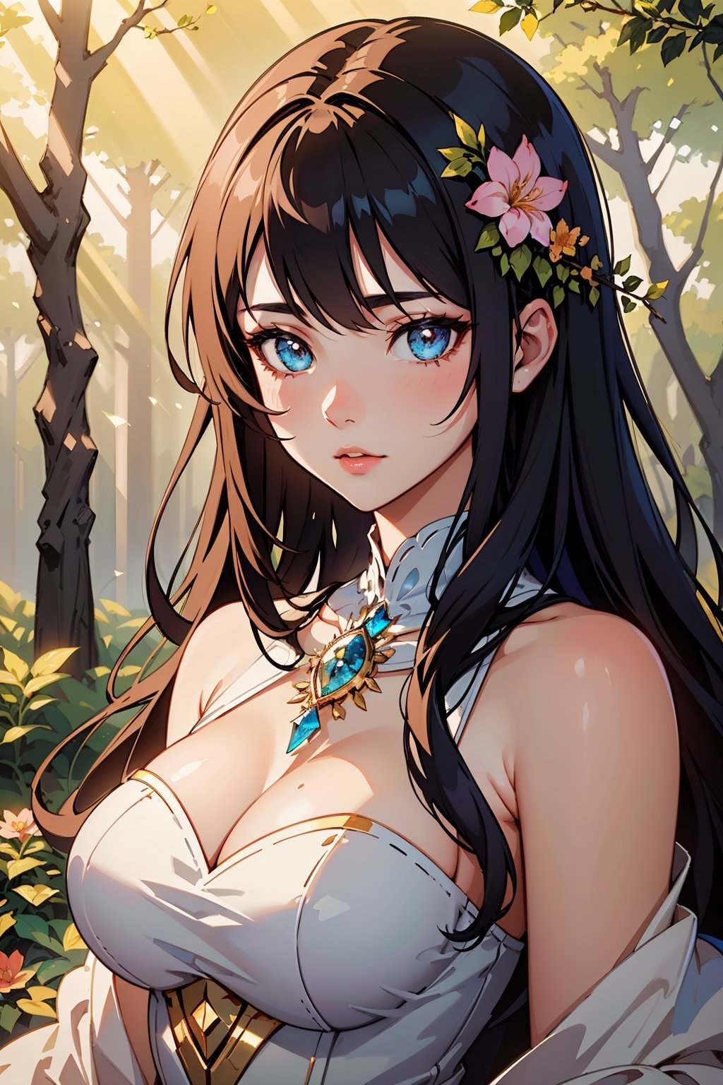 (best quality,4k,8k,highres,masterpiece:1.2),ultra-detailed,realistic,sharp focus,professional,vivid colors,bokeh,impressionism,soft pastels,pastoral,glowing colors,ethereal lighting,glamorous,serene atmosphere,a girl with fair skin and flowing hair,sparkling eyes,rosy cheeks,supernatural elements,enchanted forest,magical creatures,dreamy clouds,ethereal dress,delicate flowers,dusty sunbeams, golden hues,mystical ambiance,enchanted atmosphere,