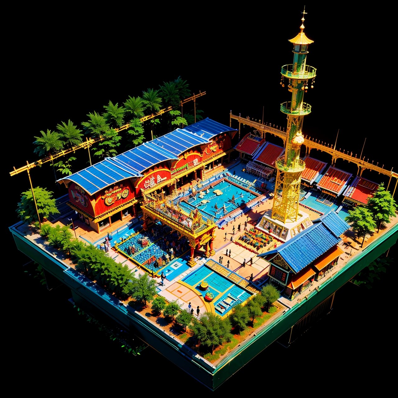 best quality,(masterpiece:1.1),amusement park,isometric view,high resolution,,detailed details,simple background,