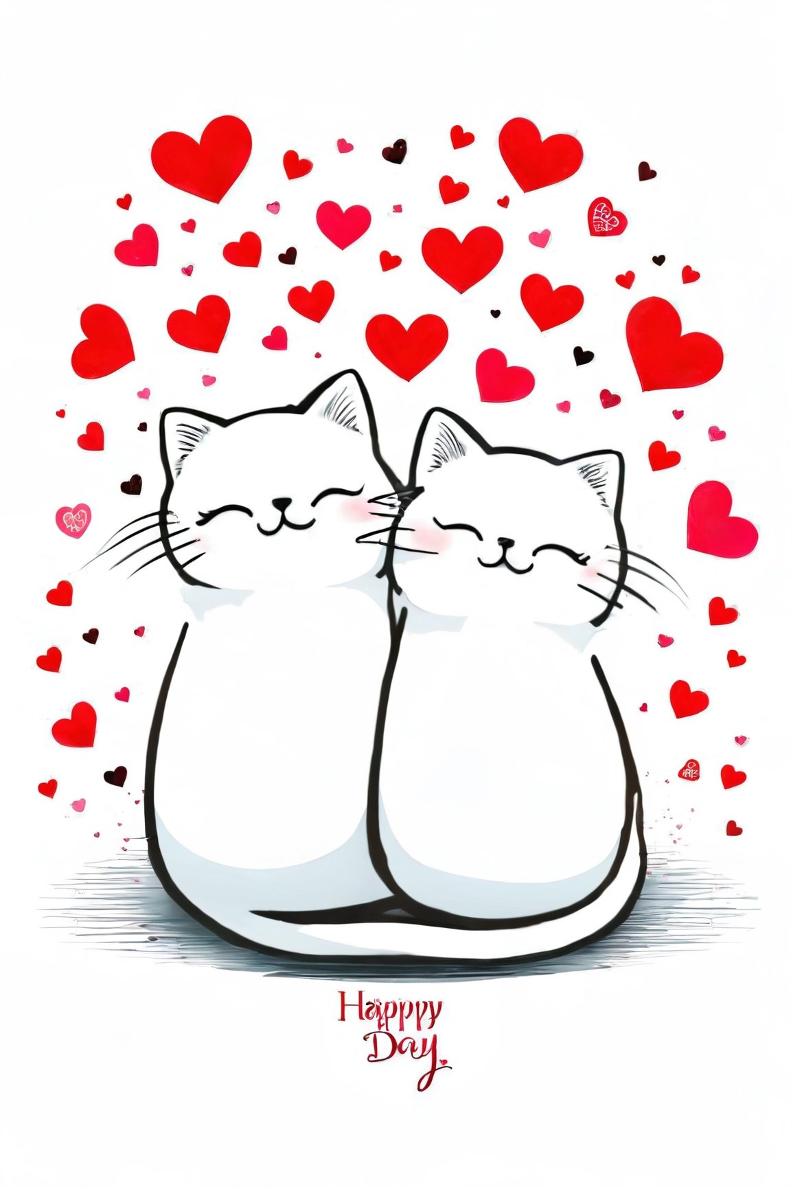 AiArtV,Valentines Day, smile,simple background,white background,closed eyes,heart,no humans,:3,^_^,animal,cat