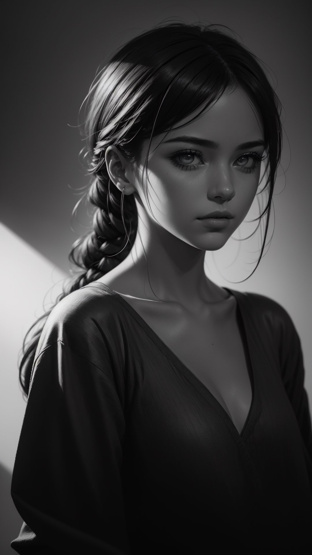 (best quality,4k,8k,highres,masterpiece:1.2),ultra-detailed,(realistic,photorealistic,photo-realistic:1.37),woman sketch drawing,pencil sketch,soft charcoal shading,contour lines,expressive strokes,dramatic contrast,black and white portrait,subtle light and shadow,artistic interpretation,graceful pose,pensive expression,delicate facial features,fine hair strands,captivating eyes,smooth skin texture,feminine charm,stylish outfit,subtle background,artistic ambiance,high contrast,backlit composition,dynamic composition,powerful visual impact,color grading,cinematic lighting,soulful portrait.