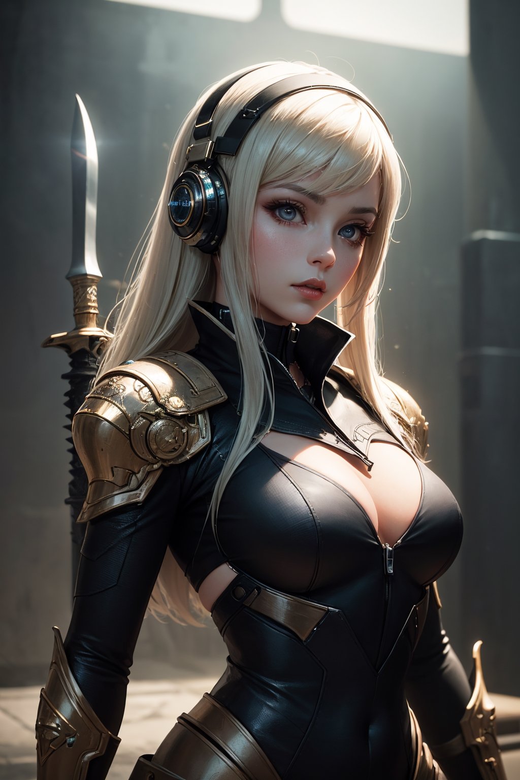 (best quality,8K,highres,masterpiece), ultra-detailed, (photo-realistic, lifelike) portrait of a woman donning a futuristic outfit with an advanced helmet and an intricate futuristic sword. Her captivating appearance embodies the essence of a cyber-knight from the popular Knights of the Zodiac series, capturing trending aesthetics on CGStation and CGSociety. The image showcases her as a cute and perfect android girl, blending the elements of sci-fi and fantasy seamlessly.