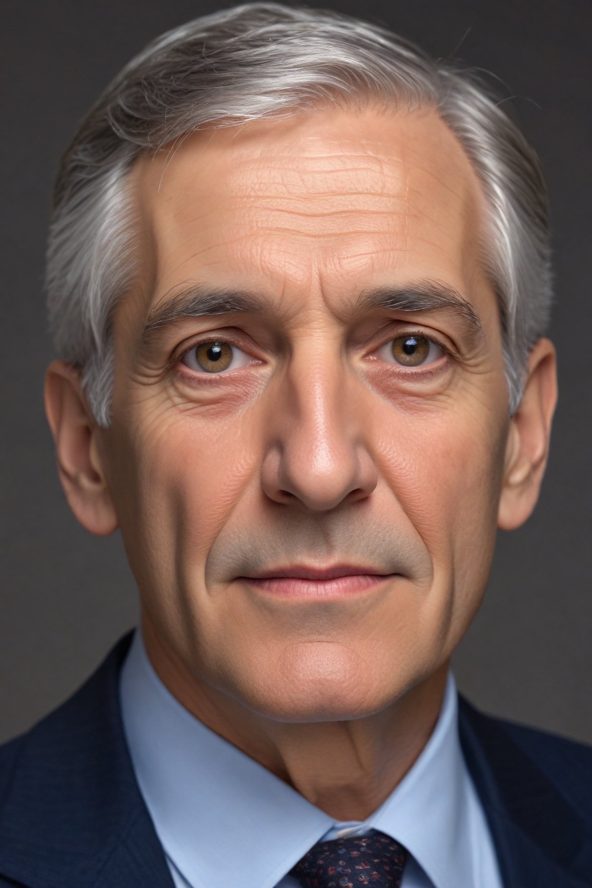 (best quality,4k,8k,highres,masterpiece:1.2),ultra-detailed,(realistic,photorealistic,photo-realistic:1.37),man, grey haired, portrait, detailed face, expressive eyes, defined wrinkles, dignified expression, sophisticated appearance, elegant attire, studio lighting, subtle background, calm color palette