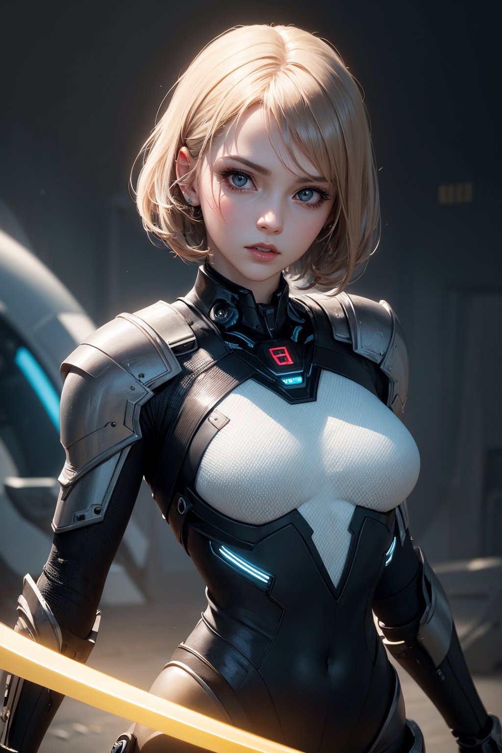 (best quality,8K,highres,masterpiece), ultra-detailed, (photo-realistic, lifelike) portrait of a woman donning a futuristic outfit with an advanced helmet and an intricate futuristic sword. Her captivating appearance embodies the essence of a cyber-knight from the popular Knights of the Zodiac series, capturing trending aesthetics on CGStation and CGSociety. The image showcases her as a cute and perfect android girl, blending the elements of sci-fi and fantasy seamlessly.