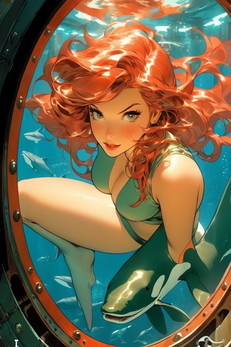 Anime artwork, Girl, red head, sitting beside a large port hole, inside a submarine, underwater scene, whales, art by J.C. Leyendecker . anime style, key visual, vibrant, studio anime, highly detailed,ClassipeintXL,LaxpeintXL

Undressed, front view, with large and voluptuous breasts, sexy and provocative ass