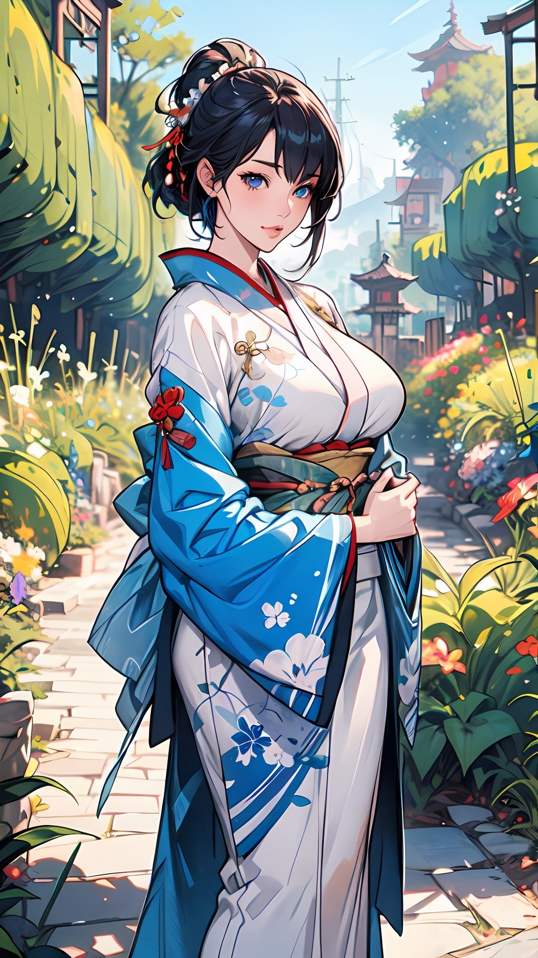  Anime girl in kimono standing in the garden, art germ and atey ghailan, beautiful figure drawing, onmyoji detailed art, girl in hanfu, guweiz style artwork, ross tran style, extremely detailed art germ, rossdraws sakimimichan, art germ style, style artgerm, (big breasts 1.3), outline
