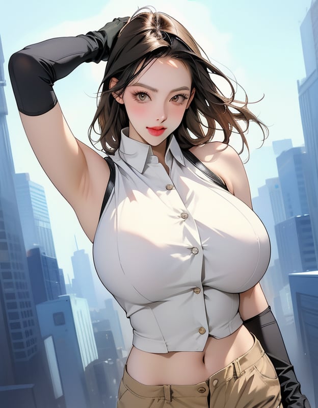 (Extremely realistic MAX, best quality, masterpiece, high resolution, high quality, high details, perfect human anatomy, 16K, very fine details, premium RAW photos, realistic face and body, various colors detailed , film lighting), 1girl, solo, breasts, looking at viewer, brown hair, mouth slightly open, simple background, shirt, gloves, white background, navel, shorts, sleeveless, midriff, waistband, fingerless gloves, shorts, slutty, angelawhite
,wonyounglorashy,nayeonlorashy